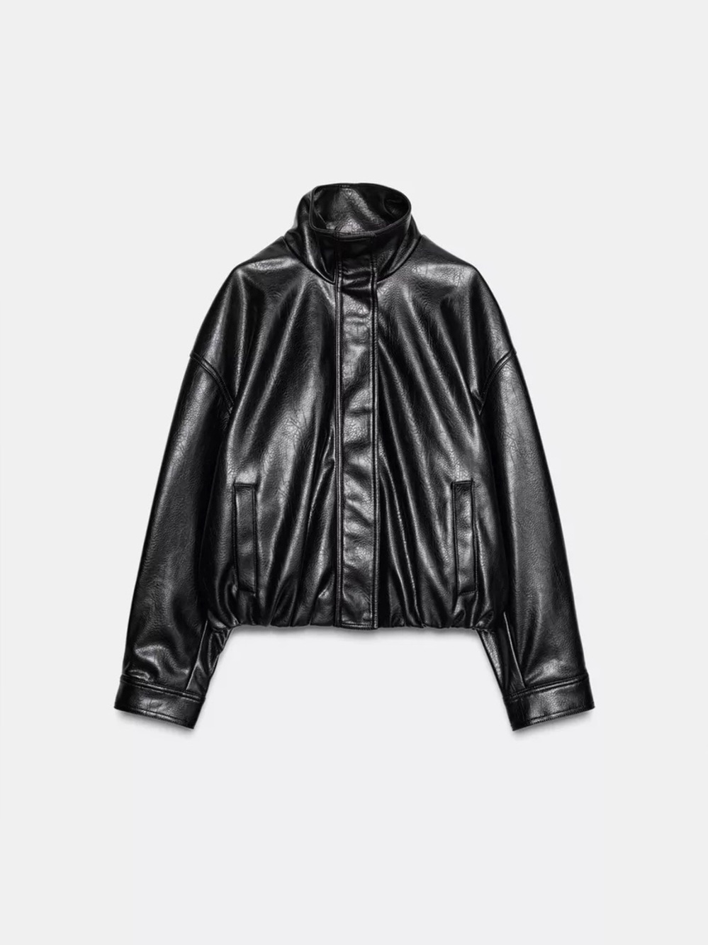 Zara Faux Leather Volume High Collar Jacket Large